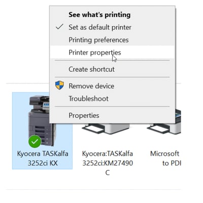 Print queue issues: select printer properties