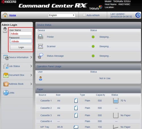 Login to Command centre RX